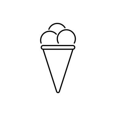 Waffle Cone Black Line Simgesi 'nde dondurma. Sundae Yaz Donmuş Süt Düz Gıda Sembolü. Vanilyalı Dondurma İşareti. Çikolata Tazeleyici Tatlı Ana hatlı Pictogram. İzole Vektör İllüstrasyonu.