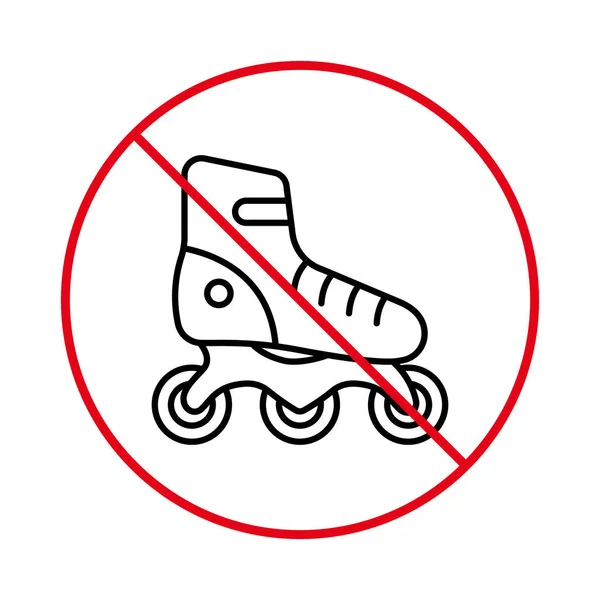 Sport Footwear Red Stop Circle Symbol Ban Rollerskate Black Line — Wektor stockowy