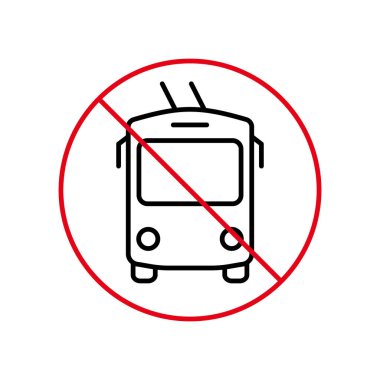 Trolleybus Ban Siyah Hat Simgesi. Tramvay Otobüsü Yasak Piktogram. Dikkat Elektrik Taşımacılığı Kırmızı Durak Çemberi Sembolü. Trolleybus tabelasına izin yok. Trolleybus Yasaklandı. Vektör İllüstrasyonu.