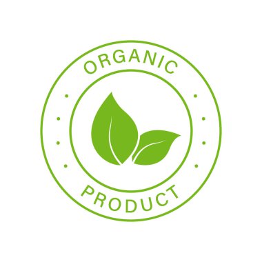 Organik Gıda etiketi. Biyo Sağlıklı Çevre Gıda Hattı İşareti. Yüzde yüz Organik Yeşil Simge. Doğal ve Ekoloji Ürünleri Vejetaryen Gıda Etiketi. İzole Vektör İllüstrasyonu.
