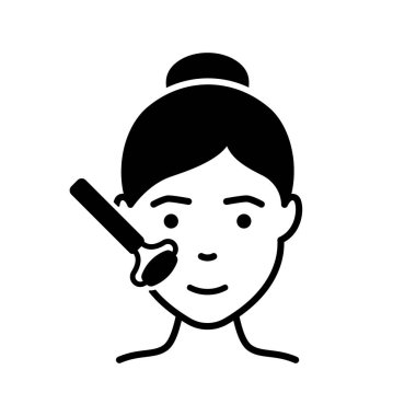 Skin Care Procedure and Facial Massage with Roller Silhouette Icon. Jade Roller for Facial Massage and Relaxation Black Icon. Beauty Relax Procedure for Female Skin Face Icon. Vector Illustration.