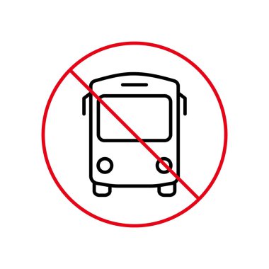 Otobüs İstasyonu Siyah Hat Simgesi Yasaklandı. Okul Mekiği Yasak Piktogram. Kırmızı Durak Çember Sembolü. Uyarı: Şehir toplu taşıma yolu tabelası yok. Tur otobüsü yasaklandı. İzole Vektör İllüstrasyonu.