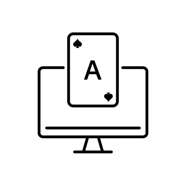 Internet Poker Club Computer Outline Pictogram Play Card Gambling Lucky — ストックベクタ