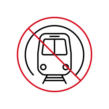 Metro Yasağı Siyah Hat Simgesi. Halk Metrosu Yasak Piktogram. Yeraltı İstasyonu Kırmızı Dur Çemberi Sembolü. Demiryolu Taşımacılık Yolu tabelası yok. Metro Treni Yasaklandı. İzole Vektör İllüstrasyonu.