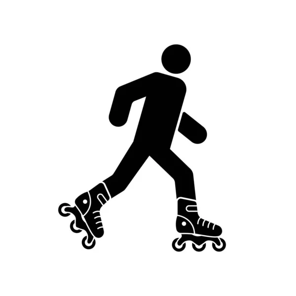 Roller Skate Person Black Silhouette Icon Man Rollerskate Motion Glyph — Stock Vector