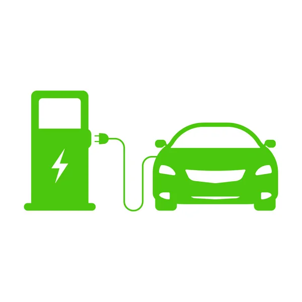 Ekoloji Melezi Araç Silueti Simgesi Yükleme İstasyonu. Electric Car Charger Glyph Pictogram. Elektrikli araba şarj tabelası. EV Green Icon için Eko Elektro Enerji. İzole Vektör İllüstrasyonu.