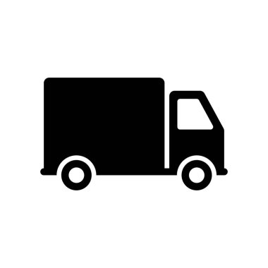 Kamyon Teslimat Servisi Siyah Siluet Simgesi. Kargo Van Hızlı Nakliye Glyph Pictogram. Kurye Kamyonu Sipariş Paketi Düz Sembolü. Araç Ekspres Nakliye Nakliyesi. İzole Vektör İllüstrasyonu.