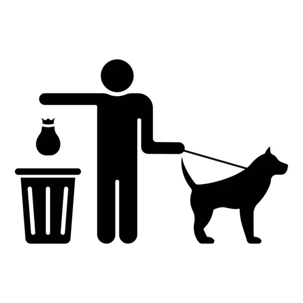 Please Clean After Your Dog Poop in Park Black Silhouette Icon. Pick Up Pet Shit Excrement Glyph Pictogram. Waste Scoop Feces to Bin Flat Symbol. Clean After Canine Sign. Isolated Vector Illustration.