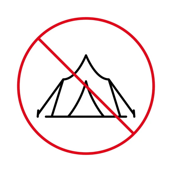 Ban Camping Tent Black Line Icon Warning Forbid Tourism Adventure — Stock Vector