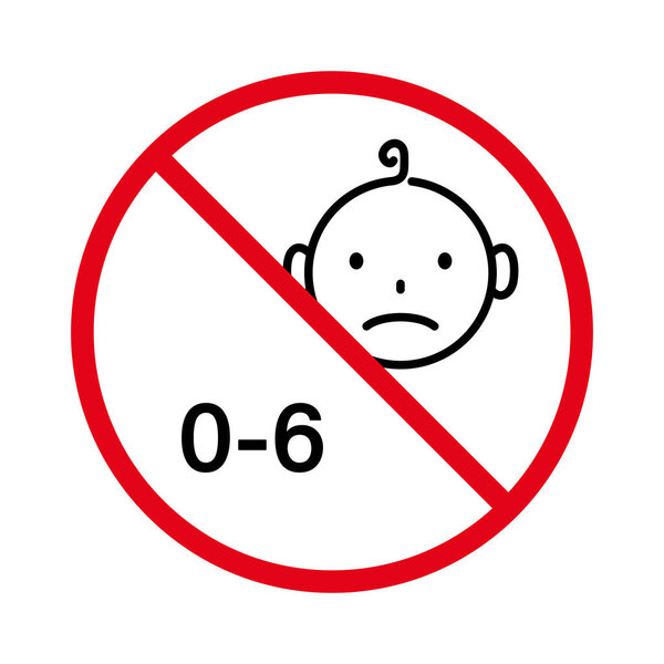 Forbidden for Kid Under 6 Year Pictogram. Prohibit Not Suitable Child Red Stop Outline Symbol. Ban Baby Age Six Years Black Line Icon. No Allowed Danger Toy Sign. Isolated Vector Illustration.