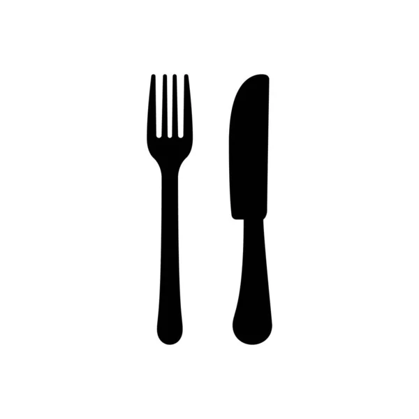 Виделка Ніж Чорний Силует Значок Ресторан Металеві Столові Прибори Обіду — стоковий вектор