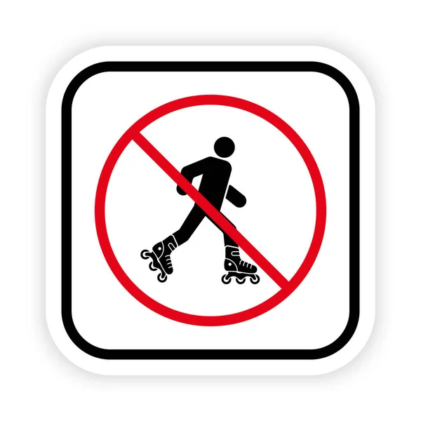 Einreiseverbot Für Rollschuhfahrer Mit Schwarzer Silhouette Achtung Verbotenes Rollschuh Piktogramm — Stockvektor