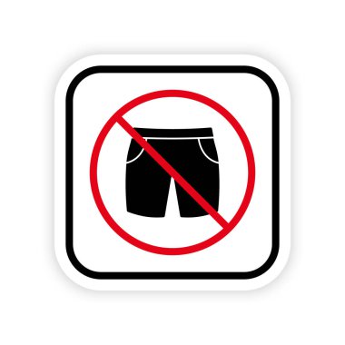Ban Men Bermuda Yaz Kısa Siyah Siluet Simgesi. Spor Kot Oğlan Kısa Pictogram 'ı yasaklayın. Kırmızı tabelayı durdurun. Çıplaklar plajı ikonu. Erkek Yüzme Sandığı Boksör Yasağı. İzole Vektör İllüstrasyonu.