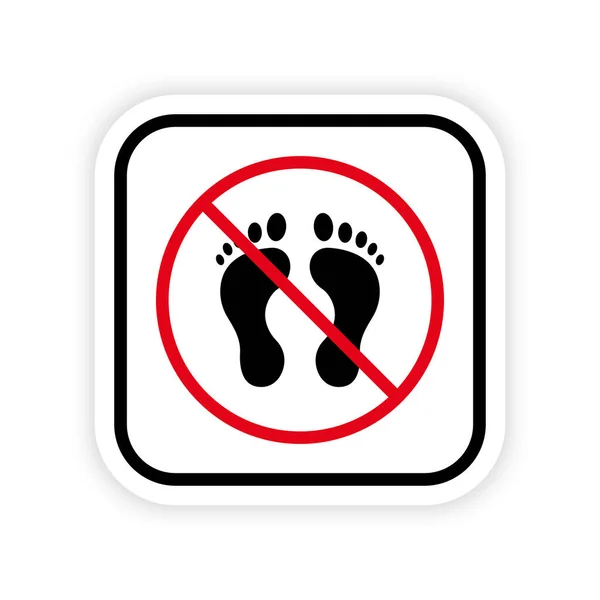 Aviso Ban Walk Barefoot Black Silhouette Icon Proibir Pictograma Pegada — Vetor de Stock