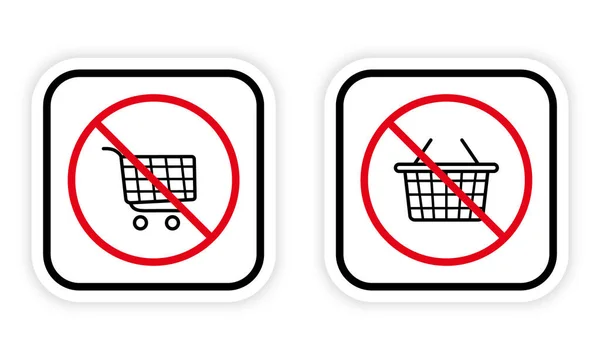 Košík Košík Red Stop Symbol Set Supermarket Trolley Ban Černá — Stockový vektor