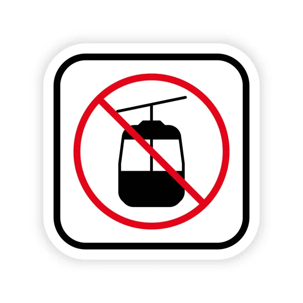 Ban Kabel Auto Zwart Silhouet Ikoon Mountain Gondola Verboden Pictogram — Stockvector
