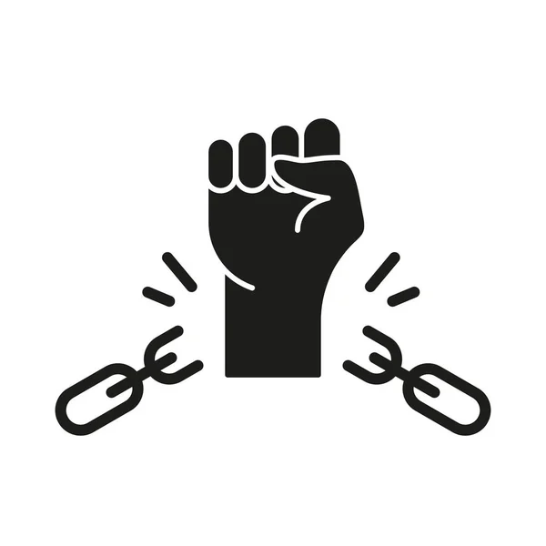 Icono Libertad Derechos Humanos Broken Shackles Fist Raised Black Icon — Archivo Imágenes Vectoriales