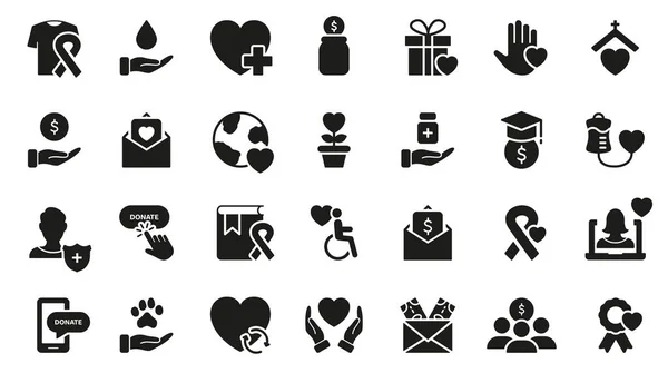 Благодійність Пожертвування Silhouette Icons Set Надання Допомоги Пожертвування Грошей Одягу — стоковий вектор