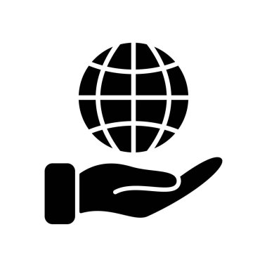 Uluslararası Eğitim Silüeti Simgesi. Küresel Öğrenme, Uzaklık Eğitimi ve Çevrimiçi Kurslar. Dünya 'nın Kara Simgesi' nin elini tutuyor. Vektör İzole Resimleri.