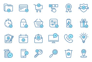 Onay Satırı Simgeleri. Marks 'ı kontrol et, Ticks Linear Pictogram. Kontrol Listesi, Test, Ödül, Kalite Kontrolü gibi simgeleri içerir. İnce Çizgi Tasarımı. Düzenlenebilir felç. İzole Vektör illüstrasyonu.