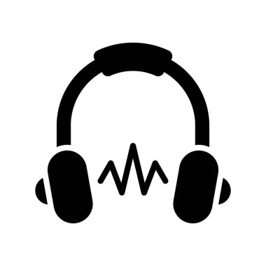 Kulaklık Silueti Simgesi. Çevrimiçi Eğitim ve Öğrenme konsepti. Ses Defteri ve Ebook Siyah Simgesi. Uzaklık Eğitimi konsepti. Kulaklık, Pictogram. Vektör İzole Resimleri.