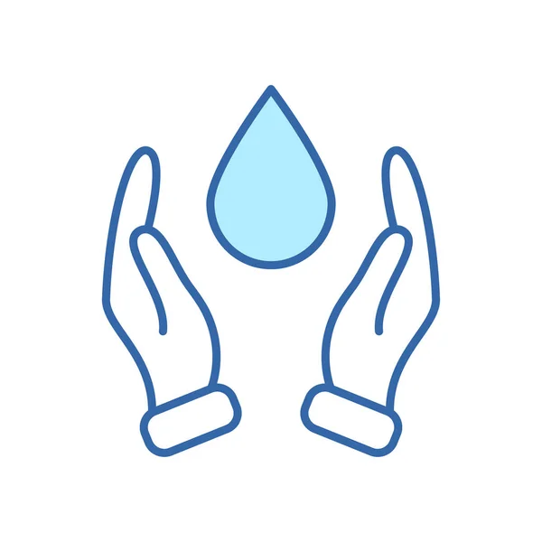 Hand Protecting Water Linear Icon Zwei Hand Und Drop Line — Stockvektor