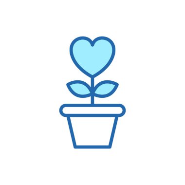 Yaprak Çizgisi Simgesi ile saksıda Kalp Şekli Çiçek. Charity, Love and Romance sembol lineer Pictogram. Çiçek saksısında çiçek yetiştirme ikonu. Düzenlenebilir Vuruş. İzole Vektör İllüstrasyonu.