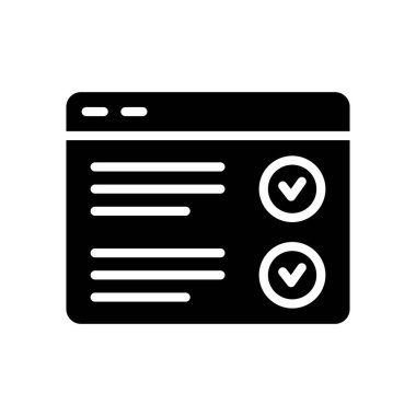 Web Tarayıcı Silueti Simgesi. Çevrimiçi Sınav, Test, Anket ya da Kontrol Listesi. İnternet Çevrimiçi Form Anketi Siyah Simgesi. Çevrimiçi Eğitim ve Eğitim konsepti. Vektör İzole Resimleri.