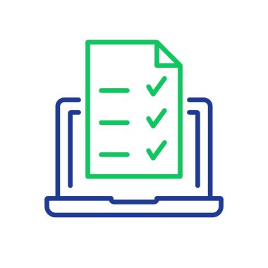 Çevrimiçi Sınav, Test, Anket ya da Aygıt Ekranında Kontrol Listesi. Çevrimiçi Form Araştırma Hattı Simgesi olan dizüstü bilgisayar. Çevrimiçi Eğitim ve Eğitim Ana Hattı İşareti. Düzenlenebilir felç. Vektör illüstrasyonu.