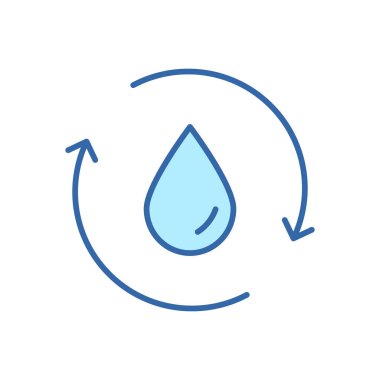 Su Doğrusal Simgesini Yeniden Kullan. Dünyayı kurtar. 2 Sync ve Circular Arrow ile Su Damlası. Geri dönüşüm sembolü. Sıvının Yenilenmesi. Düzenlenebilir felç. Vektör İzole Resimleri.