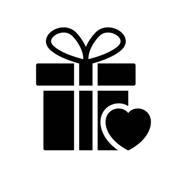 Подарочная Коробка Лентой Иконой Сердце Силуэта Черная Пиктограмма Графе Пожертвования — стоковый вектор