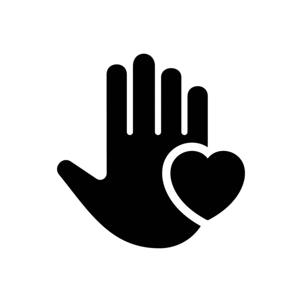 Икона Рука Сердце Символ Добровольческой Черной Пиктограммы Концепция Благотворительности Пожертвований — стоковый вектор