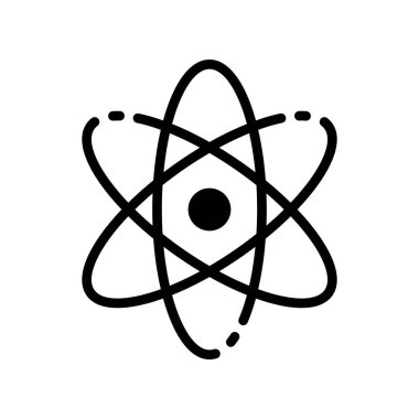 Atom Silueti Simgesi. Bilimsel Atom Sembolü. Eğitim ve Bilim İşareti. Atom Çekirdeği 'nin yapısı. Protonlar, Nötronlar ve Elektronlar Siyah Simge. Vektör İzole Resimleri.