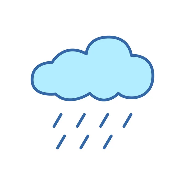 雨线性彩色图标 多云多雨的天气 大雨或倾盆大雨线象形文字 雨滴和云彩 可编辑的中风 矢量说明 — 图库矢量图片
