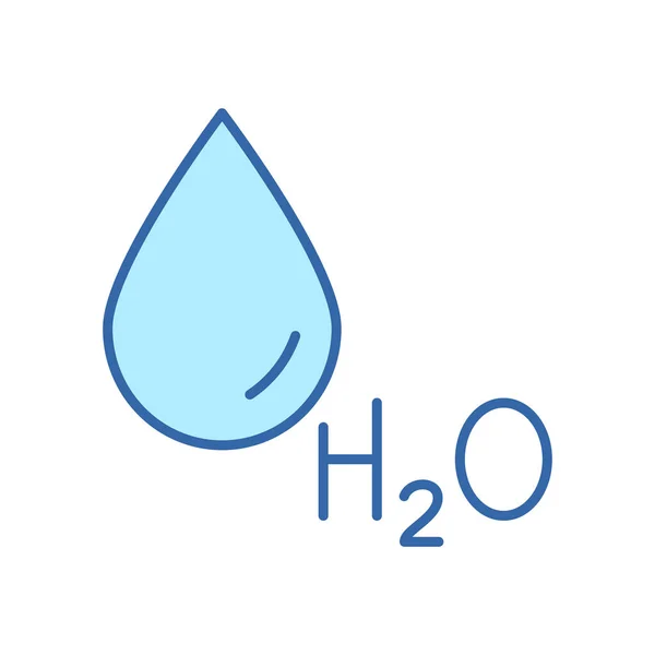 H2O Line Icon Water Drop Color Linear Icon Chemical Formula — Stock Vector