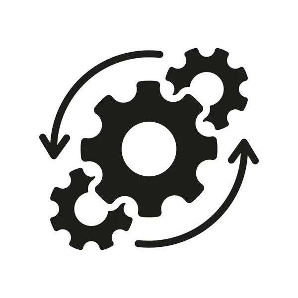 Fluxo Trabalho Cog Wheel Symbol Pictogram Ícone Silhueta Progresso Trabalho — Vetor de Stock