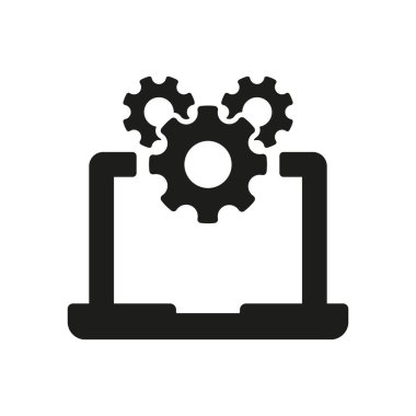 Bilgisayar Sistemi Güncelleme Siyah Pictogram. Dizüstü bilgisayarın ayarları ve yapılandırması. Yazılım Silüeti Simgesi Servisi. - Teknik destek. Vektör İzole Resimleri.