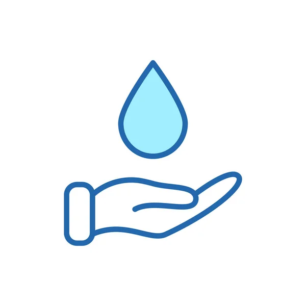 Sujete Mano Gota Agua Icono Lineal Ahorre Agua Para Ayudar — Vector de stock