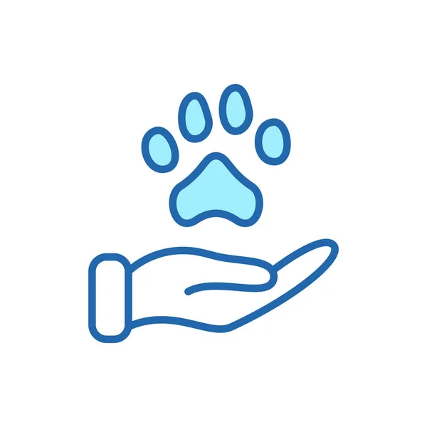 Animal Paw Human Hand Linear Icon Animal Donation Care Protection — Stock Vector
