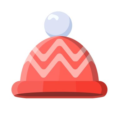 Beyaz arkaplanda kış şapkası simgesi izole edildi. Soğuk hava için başlık ve şapka örüyorum. Açık hava kıyafetleri. Vektör illüstrasyonu