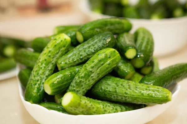 Homemade Organic Cucumbers Lying Plate — 스톡 사진
