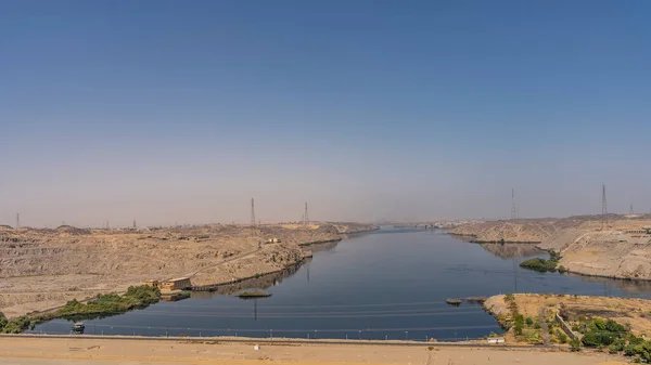 Nile River Area Aswan Dam View Motorway Technical Buildings Visible — Stock Photo, Image