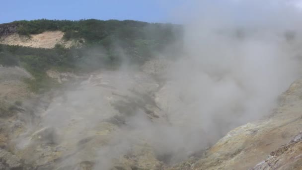 Soil Valley Hot Springs Covered Sulfur Deposits Thick Steam Spreads — Stock Video