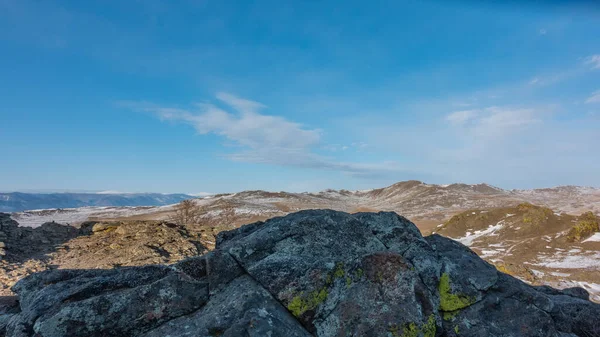 Paysage Hiver Sibérien Les Collines Dépourvues Végétation Sont Couvertes Neige — Photo