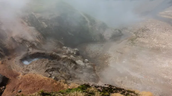 Geyser Cauldron Hillside Boiling Water Foams Hot Steam Hides Surroundings — Stock Fotó