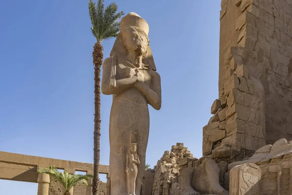 Statue Ramsès Dans Temple Karnak Louxor Une Grande Sculpture Contre — Photo