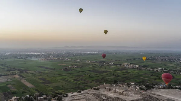 Balony Latają Nad Doliną Nilu Świcie Niebo Jest Niebiesko Różowe — Zdjęcie stockowe