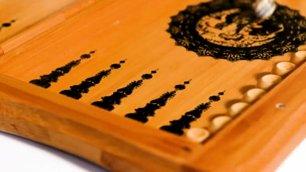 De dobbelstenen vallen op de backgammon board, zes, vijf. — Stockvideo