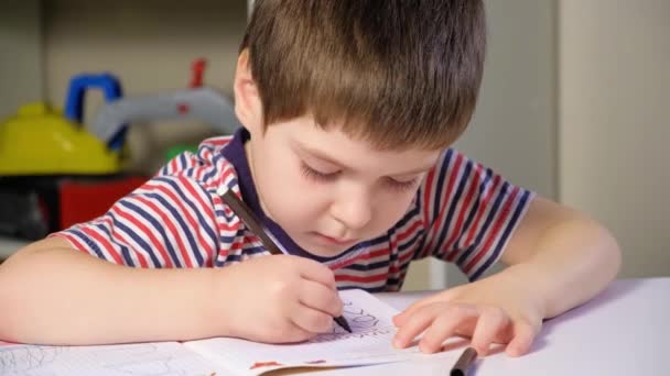Preschool Child Learns Write Writes Copybook Preschool Child Learns Write — Stock Video