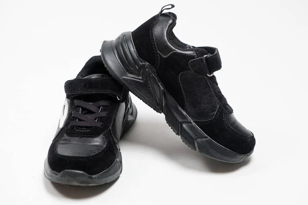 New Black Children Sneakers Preschoolers White Background — Stock Photo, Image